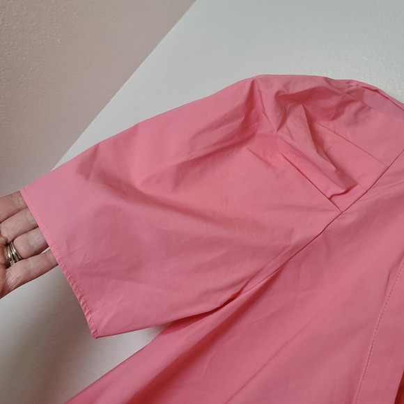 KARLIE Pink Puff Sleeve Ruffle Tiered V Neck Cotton Poplin Mini Dress Medium - Picture 8 of 13